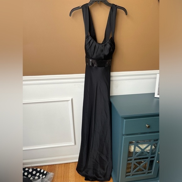 CALVIN KLEIN Women’s Black Tie Long Maxi Satin Gown W/Sequins Size 10 Wedding - Picture 3 of 10